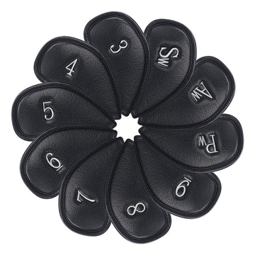 Silver Skull Black Leather Iron Head Covers Set 10pcs(3-9,Pw,Aw,Sw)-Craftsman Golf